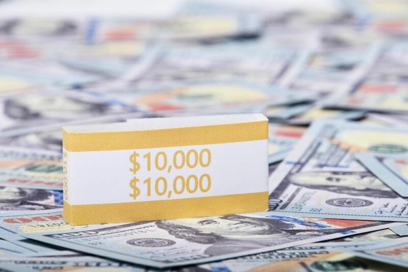 Money band showing $10,000